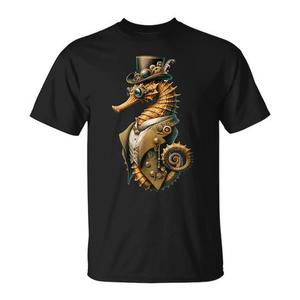 Camiseta Steampunk Seahorse unisex para adultos, manga corta, cuello redondo, estampado digital, diseño gráfico artístico - Product Image 1