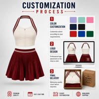 Set de Pickleball Premium |   Top Halter a Rayas y Falda-Pantalón Corta de Seguridad |   Almohadillas Extraíbles |   Nylon Spandex |   Suministro B2B Integral