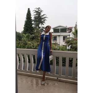 Robe de cocktail Saks A-Line sans manches à col halter, taille naturelle, en satin respirant, bleue - Product Image 5