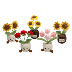 Rose en crochet faite à la main en pot, réaliste, pour <span class=keywords><strong>les</strong></span> amateurs de roses, souvenir de mariage, anti-stress, compagnon de bureau - Product Image 6