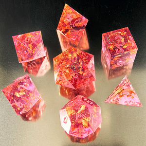 Không Sơn Shimmery Sharp Edge Dnd <span class=keywords><strong>Dice</strong></span> Set Với Lá Vàng, Handmade 7 Mảnh Dao Cạo Lưỡi Đa Diện RPG <span class=keywords><strong>Dice</strong></span> Set - Product Image 4