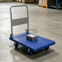 Chariot de transport de marchandises en plastique à quatre roues, chariot à plateforme pour entrepôt, manutention industrielle des matériaux