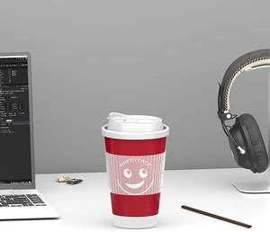 Gobelets en papier biodégradable à double paroi résistants à la chaleur, 12 oz, en pâte de bois, marque HL, diamètre 90 mm, logo personnalisé pour boissons chaudes/froides - Product Image 2