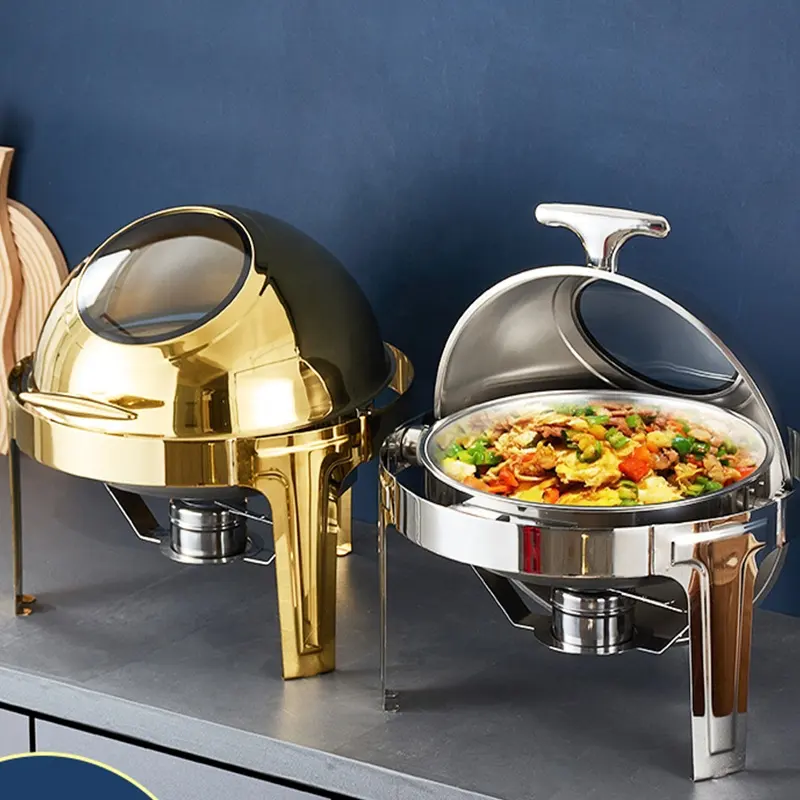 Gold Chaffing Dish Fuel Gel Luxury Buffet Round Chafing Dish Food Warmer