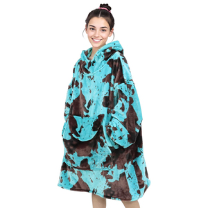 Cobertor Jacquard Vestível Azul, Moletom de Fleece Confortável com Capuz, Mangas e Bolso, Manta Portátil de Pelúcia, Presente para Adultos - Product Image 1