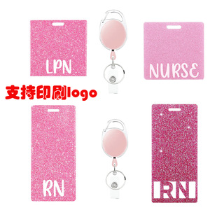 Oval pull tab RN pink name tag/<b>ID</b> card <b>holder</b> <b>ID</b> acrylic badge scroll LPN nurse NURSE - Product Image 3