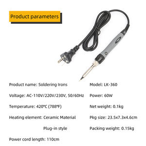 Fer <span class=keywords><strong>à</strong></span> <span class=keywords><strong>souder</strong></span> électrique LK-360 60W, chauffage en céramique, fer <span class=keywords><strong>à</strong></span> <span class=keywords><strong>souder</strong></span> portable, stylo <span class=keywords><strong>à</strong></span> <span class=keywords><strong>souder</strong></span> avec <span class=keywords><strong>manchon</strong></span> en <span class=keywords><strong>acier</strong></span> inoxydable, kit de réparation - Product Image 4