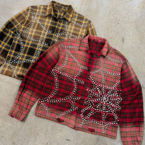 Camisas <span class=keywords><strong>de</strong></span> <span class=keywords><strong>Franela</strong></span> <span class=keywords><strong>de</strong></span> Algodón para Hombre, <span class=keywords><strong>de</strong></span> Manga Larga, con Botones, Estampado <span class=keywords><strong>a</strong></span> <span class=keywords><strong>Cuadros</strong></span>, Lavado Ácido, Estilo Vintage, Tallas Grandes, con Pedrerí<span class=keywords><strong>a</strong></span>, <span class=keywords><strong>de</strong></span> Fábrica - Product Image 2