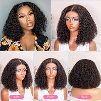 Perruque courte bob en cheveux humains brésiliens bon marché, perruque frontale en dentelle 13x4, perruque frontale en dentelle bouclée crépue HD sans colle
