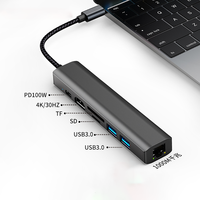 Hub USB-C haute vitesse 7 ports avec USB3.0*2 PD100W RJ45 1000M 4K HDTV, station d'accueil en alliage d'aluminium pour Macbook