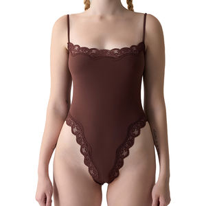 בגד גוף סקסי תחרה חדש לנשים להתאים רצועות צוואר מרובע מרובעים ללא שרוולים העליון - Product Image 2