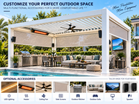 Gazebo extérieur permanent en aluminium blanc avec cuisine intégrée, pergola autoportante pour la salle à manger dans la cour