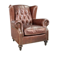 Fauteuil Chesterfield personnalisé en cuir véritable marron vintage, capitonné de luxe, pour salon, chambre, bureau à domicile