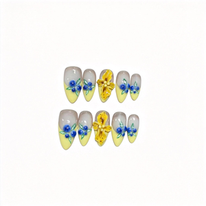 Uñas Postizas Hechas a Mano, Cortas, Almendradas, Diseño Veraniego 3D con Frutas y Jardín, Uñas de Gel Artesanales, Estética Floral Realista y Lujosa - Product Image 3