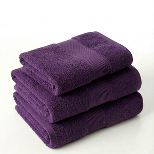 Ensemble de serviettes de bain en tissu éponge uni violet, rectangulaires, tissées, pour usage domestique, adulte - Product Image 1