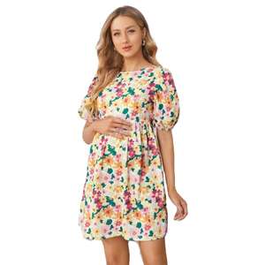 Robe florale à manches bouffantes, vêtements de grossesse, chemises de nuit de maternité, pyjamas, vêtements de maternité personnalisés, robe de nuit courte - Product Image 1