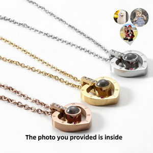 Collier avec pendentif en forme de cœur avec insertion photo, chaîne en alliage d'or rose et d'argent, style classique pour un usage quotidien - Product Image 1