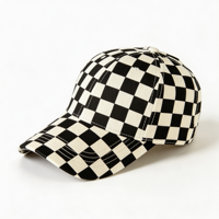 Gorra de béisbol de sarga de algodón ajustable con estampado a cuadros en toda la superficie y costura central de seis paneles, 216 colores, fabricante OEM