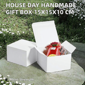 HOUSE DAY Handmade <b>Square</b> <b>Gift</b> <b>Box</b> Lid Handle Kraft Paper 15x15x10cm Bridesmaid Proposal Candy Chocolate <b>Box</b> (White 10 Pieces) - Product Image 2