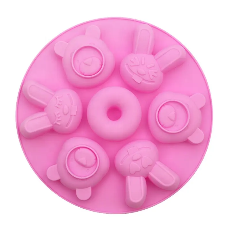 Cetakan silikon spons kukus berbentuk kelinci kartun terlaris untuk memanggang kue es batu sabun cetakan donat alat kue