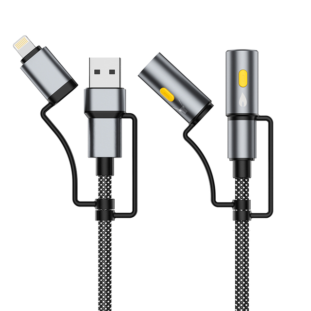 Outdoor 6 in 1 PD 60w 100w 240w Charging LED Light Ignition High Data Transfer Nylon Braided Type-C USB Data Cable for Computer