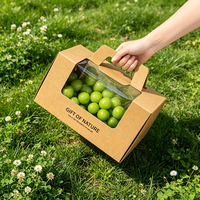 Boîte cadeau en papier kraft avec logo personnalisé, poignée et fenêtre, boîte en carton ondulé pour raisins, oranges et produits frais