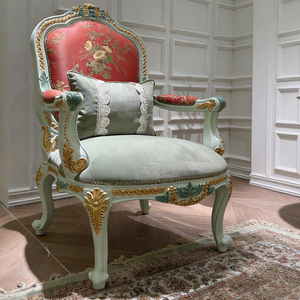 Sillón Cabriole de Salón, Estilo Provincial Francés Luis XVI, Bordado, Ornamentado y Esculpido, para Ocasiones Especiales, Silla de Ocio - Product Image 1