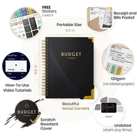 Planificateur de budget personnalisé en spirale avec enveloppes mensuelles non datées, autocollants et enveloppes pour espèces format A5