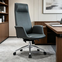 Chaise de bureau exécutive ergonomique pivotante réglable en cuir gris moderne avec dossier haut pour le bureau à domicile et l'école