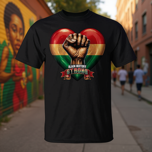 T-Shirt Promozionale da Uomo in Cotone 100% Nero con Stampa Pugno Potente Storia Nera - Product Image 3