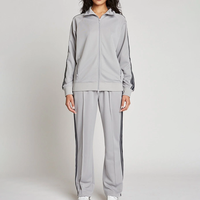 Ensemble de survêtement 2 pièces pour femme, personnalisé, avec veste zippée à manches longues et pantalon taille haute à bandes, pour l'entraînement et le sport