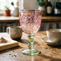 Verre à vin rouge et à eau gaufré motif diamant, design rétro, écologique, compatible lave-vaisselle, capacité 230 ml, pour mariage, fête, dîner