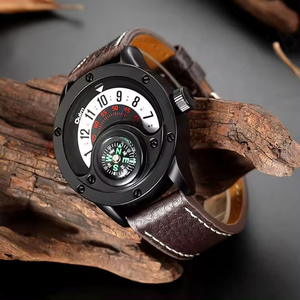 นาฬิกาหรู3880ไม่เหมือนใครสำหรับผู้ชายนาฬิกาควอตซ์แบบ Dual time นาฬิกาลำลองสำหรับผู้ชายสายหนังนาฬิกาสปอร์ตพร้อมเข็มทิศ - Product Image 6