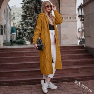 Pink Hooded Long Loose <b>Cardigan</b> <b>Sweater</b> Cable Knit Women's Autumn Winter Street Fashionista Style SMLXLXXL3XL4XL5XL - Product Image 3