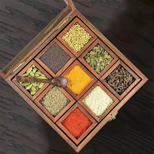 Square Wooden Spice <strong>Box</strong> Storage <strong>Box</strong> Spice Holder for <strong>Kitchen</strong> Glass Top with Spoon Wood Display Shelf - Product Image 2