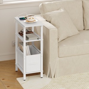 Narrow Nightstand with Charging Station, Small <strong>Skinny</strong> <strong>Bedside</strong> <strong>Table</strong> with Drawer, Slim Thin Bed Side <strong>Table</strong> for Small Spaces - Product Image 4