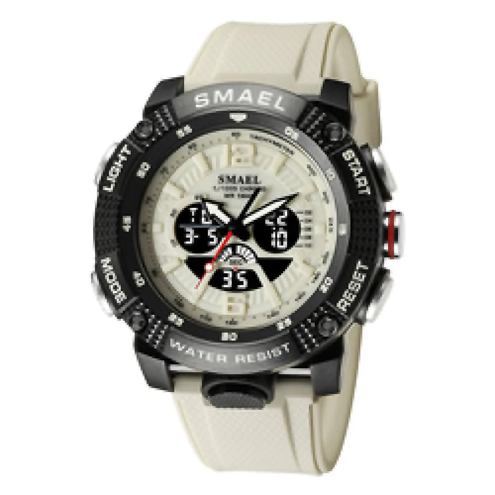 SMAEL 8058 Sport Watches Waterproof Male Clock Digital LED Display Quartz Analog Stopwatch Fashion Green Orange Clock Men Watch