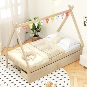 <span class=keywords><strong>Lit</strong></span> superposé avec 2 tiroirs de rangement, structure en bois en forme de tente, plateforme triangulaire, <span class=keywords><strong>lit</strong></span> bas <span class=keywords><strong>Montessori</strong></span>, pas besoin de sommier, tipi - Product Image 3