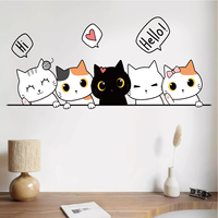 Hello Cute Cat Wall Sticker Living Room Wall Background And Door Decoration PVC Removeable Self-Adhesive Wallpaper