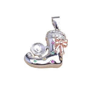 S925 Silver Colored <b>Boot</b> Pendant Empty <b>Holder</b> 8-10 European American Christmas DIY Pearl Jewelry Accessories for Gift Decorative - Product Image 5