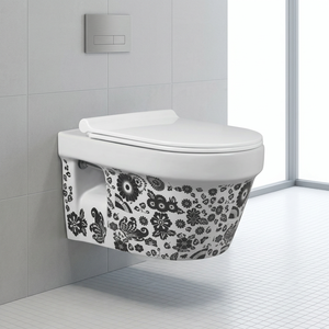 Placard à eau suspendu au mur noir rustique rétro sans rebord-Commode de toilette en céramique de taille standard, meilleure qualité à bon prix - Product Image 4