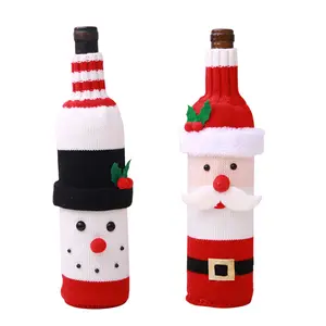 Decorações do partido Handmade Bonito de Papai Noel do boneco de neve de Natal Camisola de malha Tampa de Garrafa de Vinho