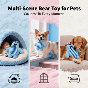 Jouet à mâcher couineur en peluche ours bleu clair mignon pour animaux de compagnie - Velours ananas avec oreilles rouges et nœud papillon noir pour petits et moyens animaux de compagnie, usage quotidien décontracté - Product Image 4