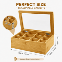 Boîte à thé en bois personnalisée, boîte de rangement pour sachets de thé à 5 compartiments avec couvercle, OEM ODM, étiquette privée