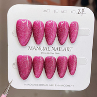 Prix de gros, faux ongles en gel brillant œil de chat, faits à la main, 10 pièces, multicolores, forme amande, portables, faux ongles