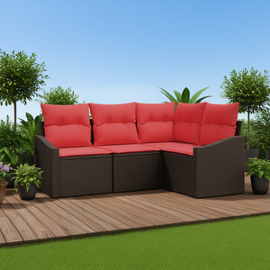 Ensemble de canapés de patio en polyrotin marron avec coussins, mobilier d'extérieur, sièges pour 4 personnes, design contemporain - Product Image 2