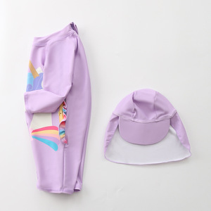 Maillot de bain une pièce à fermeture éclair pour bébé fille, maillot de bain à manches longues, Rash Guard, maillot de bain licorne pour bébé avec chapeau de soleil - Product Image 2