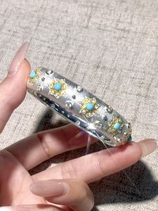Bracelet unisexe tendance UM Jewelry en argent 925 plaqué or 18 carats, certifié NGTC, motif étoile de la Route de Soie, avec zircon blanc et turquoise, vente en gros - Product Image 3
