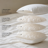 Oreiller en duvet de canard blanc en gros, garnissage haute densité, housse en coton respirant, qualité hôtelière douce, pour usage domestique et hôtelier, personnalisable