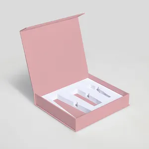 定制设计泡沫插入化妆品礼品纸板护肤包装盒粉色奢华磁性礼品盒